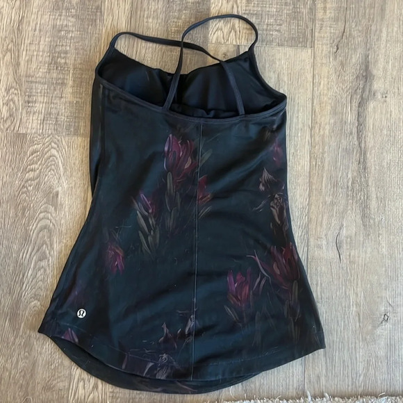Lululemon black tank with flowers with built in bra - Picture 2 of 4